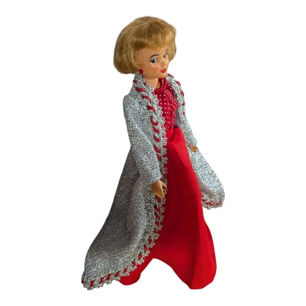Tammy Doll Red Dress Silver Cloak Purse Handbag Ideal Toy 1965 VTG 11.5 inches